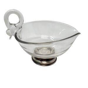 VTG Glass Swan Handle Gravy Boat Sterling Silver Base Duncan Miller Pall Mall